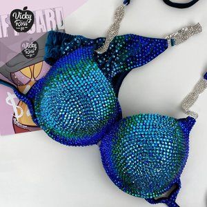 Blue Teal Competition Bikini Fitness Designer Suit